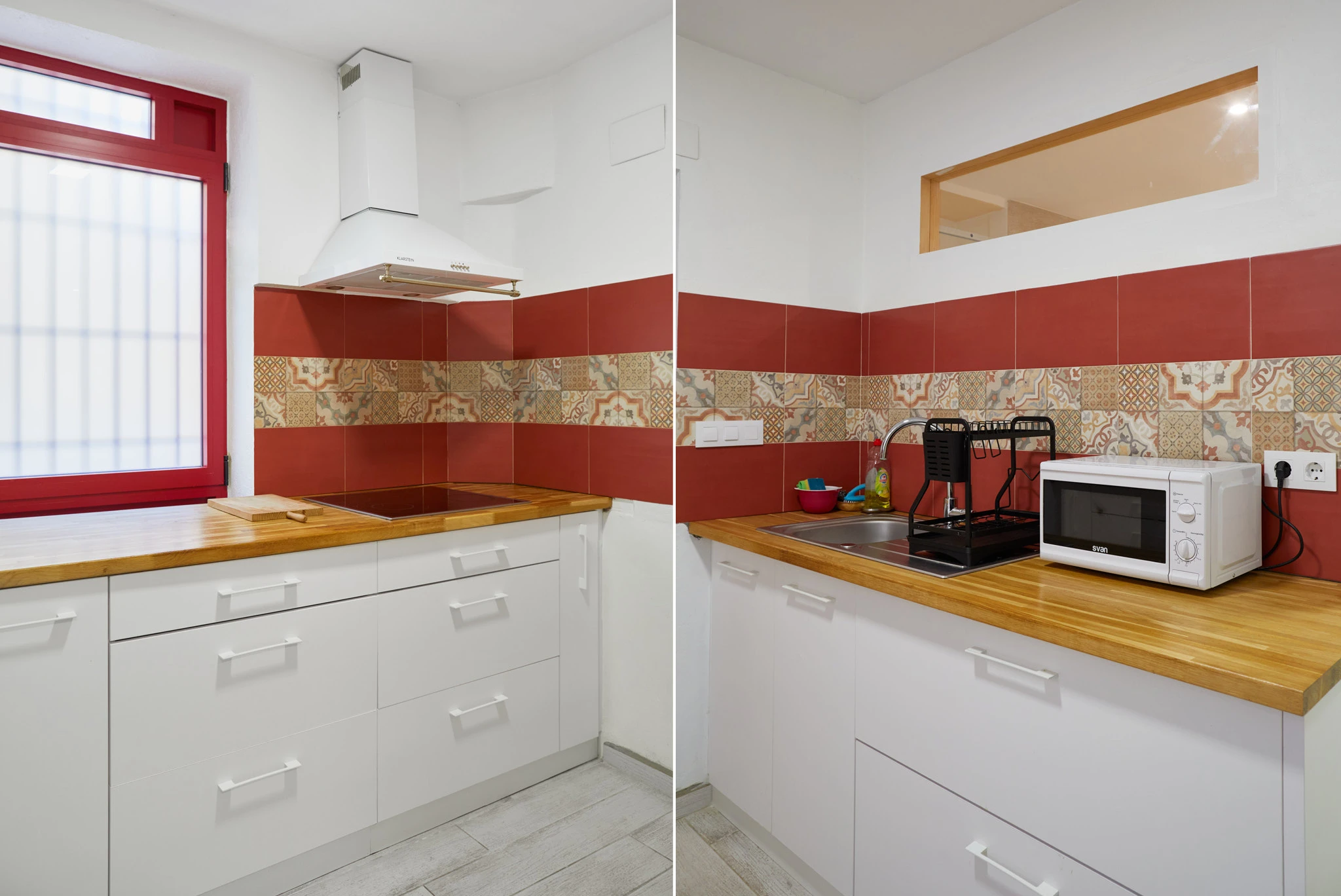 Cocina funcional con microondas, vitro y cafetera italiana, perfecta para sentirse como en casa